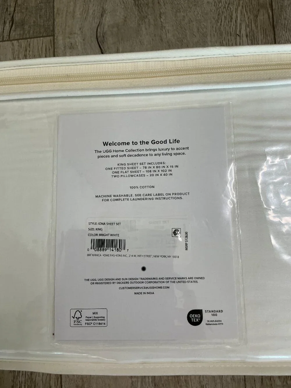 UGG Iona King Sheet Set Bright White 100% Cotton 300 Thread Count